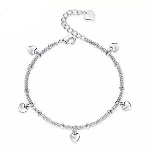 925 Sterling Silver Heart Charm Pendant Adjustable Bracelet